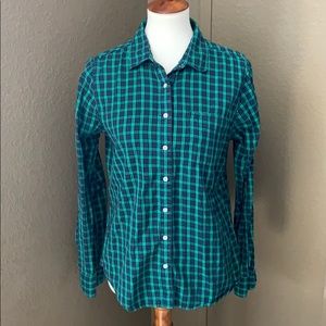 St. John’s Bay Green Blue Plaid Shirt Size L